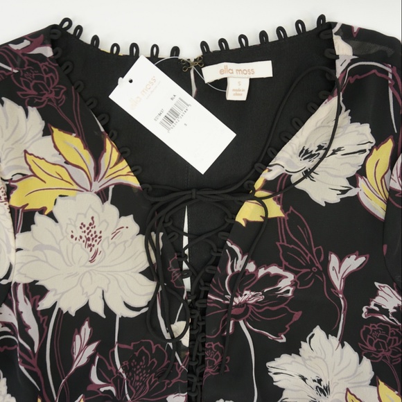 Ella Moss Black Floral Print Chiffon Dress S - Picture 4 of 8